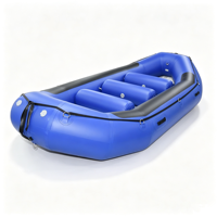 Bateau pneumatique bleu foncé de 13 pieds (395 cm) pour 6 à 8 personnes, radeau pour le rafting, résistant à l'usure, aux UV, avec plancher renforcé