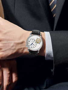 Conjunto de reloj de negocios TOMI para hombre, caja de regalo con esfera de banda de cuero, caja de aleación de 42mm, ventana de cristal, movimiento Hangzhou, puntero de ancho de banda de 22mm - Product Image 5