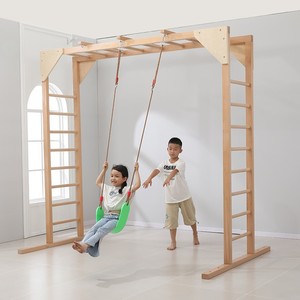 Wooden Indoor Climbing <b>Frame</b> With <b>Swing</b> For Children Sensory Integration Training Equipment - Product Image 1
