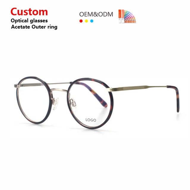 Hot Selling 2025 New Fashionable Retro Acetate Ring Eyeglasses Custom Logo Oval Metal Frame Optical Glasses