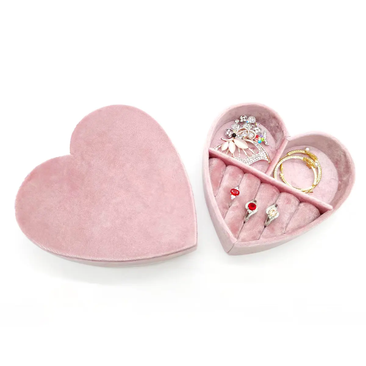 Custom Women velvet Travel Jewelry Box Portable Heart Shape Jewellery Storage Case Boxes