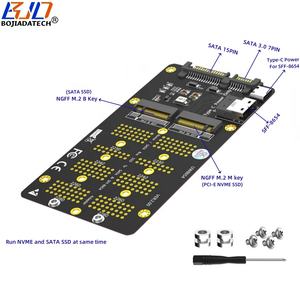 Kartu Adaptor Konverter Slimline SFF-8654 4i Interface SATA 3.0 15Pin Power ke NGFF <span class=keywords><strong>M</strong></span>.2 Key-<span class=keywords><strong>M</strong></span> NVME & Key-B SATA 2280 M2 SSD - Product Image 1