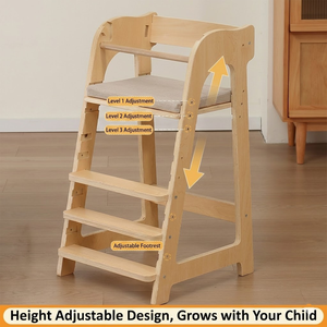 برج تعليمي خشبي قابل للتعديل للأطفال، كرسي مساعد للمطبخ للأطفال الصغار، كرسي عالي لتغذية الأطفال أثناء تناول الطعام - Product Image 5