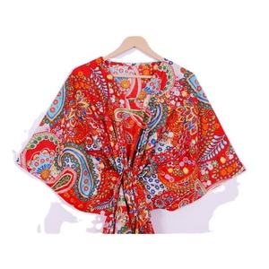 Caftán de Algodón Tejido a Mano para Mujer, Estampado Floral Dulce, Ecológico, Corte Holgado, Ropa Casual de Verano y Primavera - Product Image 3