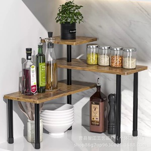 Solid wood corner storage rack for kitchen, combining iron and wood, for spice and other supplies; multi-tiered bathroom - Product Image 2