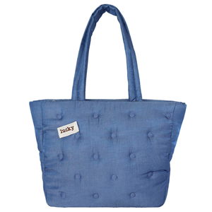 Sac fourre-tout en coton bleu porte-bonheur du Vietnam avec bouton décoratif, deux poignées, ouverture supérieure, sac de shopping toutes saisons, sacs à bandoulière - Product Image 1