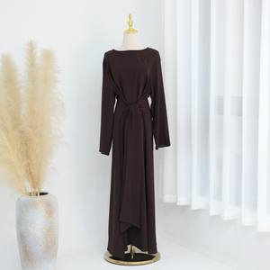Wholesale Custom Ramadan Dubai Modest <b>Plain</b> Inner Slip Dress Long Sleeve Casual Muslim Women Closed <b>Abaya</b> Dress - Product Image 5