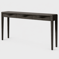 Table console élégante en bois de chêne naturel noir avec tiroirs, pieds coniques de luxe, quincaillerie métallique, taille personnalisée