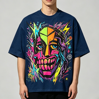 T-shirt Oversize Homme Personnalisé avec Impression Graffiti Vibrante Masque en Relief 100% Coton Lourd 280g Tissé Style Hip Hop Street DTG