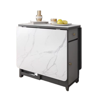 Table à manger pliante de style moderne avec tiroirs, étagères de rangement, petite table de cuisine à 4 roues en ardoise pour meubles peu encombrants