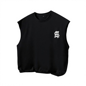<b>Men's</b> <b>Black</b> Sleeveless <b>Tank</b> <b>Top</b> O-Neck Cotton Printed Letter Design Casual Style Front Logo - Product Image 2