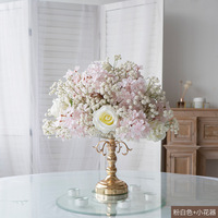 Centre de table en fleurs de soie couleur Morandi, arrangement floral artificiel personnalisé rose blush et bleu poussière pour mariage et fête