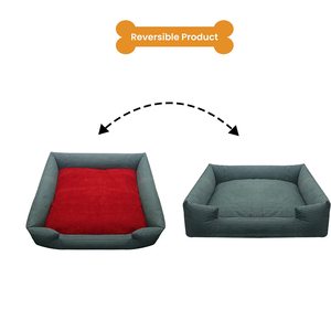 Lit rectangulaire réversible écologique pour chien et chat, lit respirant pour animaux de compagnie avec tissu en toile résistant à la mastication à motif solide - Product Image 5