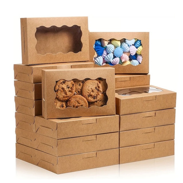 Customized Kraft Paperboard Window Boxes Cake Cupcake Custard Tart Muffin Baking Pastry Picnic Collapsible Lunch Box