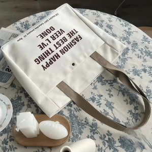 Customizable logo pattern, <b>large</b> capacity zipper handbag, women's cotton canvas shopping <b>bag</b> - Product Image 4