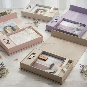Caja de recuerdo de memoria de sello de papel de aluminio con logotipo personalizado álbum de fotos <span class=keywords><strong>boda</strong></span> USB conjunto caja de tela de lino - Product Image 2