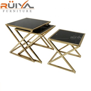 Nhà Sản Xuất Giá Phong Cách Hiện Đại 3 Cái Glass Top Khung Vàng Side Bảng Cà Phê Side Bảng - Product Image 1