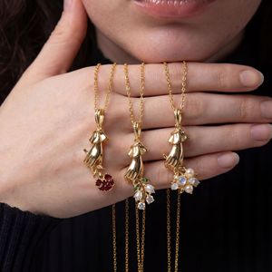 Fábrica <span class=keywords><strong>de</strong></span> Joyería CAIOOCHE, Collares con Dijes <span class=keywords><strong>de</strong></span> Flores Coloridas <span class=keywords><strong>de</strong></span> 12 <span class=keywords><strong>Meses</strong></span>, Collares con Colgante <span class=keywords><strong>de</strong></span> Cobre Chapado en Oro <span class=keywords><strong>de</strong></span> Moda para Mujer - Product Image 3