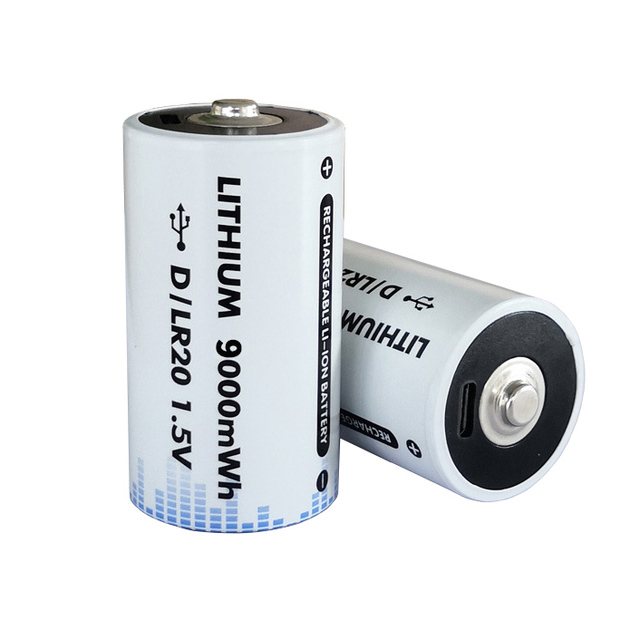 2023 New Design D Size 1.5v 9000mWh Rechargeable Batteries Lithium Ion Cell with Type C USB Charging Port for Gas Hood