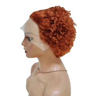 Perruque courte ondulée style pixie, cheveux humains brésiliens bouclés crépus, taille moyenne, perruque frontale en dentelle transparente pour usage quotidien