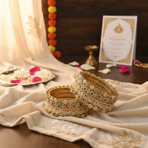 Premium Pota Stone & Pearl Acrylic Bridal <b>Bangles</b> <b>Set</b> Elegant Wedding Jewelry & Traditional Designer Bracelets for Women - Product Image 2
