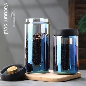500ml, 1000ml, al por mayor precio de fábrica, tapa negra de vidrio al vacío, tarro de almacenamiento de granos de café de vidrio de borosilicato transparente sellado - Product Image 2