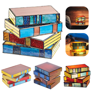 Stained Glass Stacked Books Lamp Handcrafted Glass Nightstand Desk Lamp Resin Stacked Books <b>Light</b> Desk Reading <b>Light</b> - Product Image 2