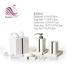 फैक्टरी मूल्य के साथ बेज रंग सजावटी बलुआ पत्थर स्नान उत्पादों साबुन पकवान Polyresin बाथरूम Asscssories सेट - Product Image 3