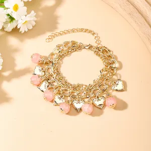Queming Jewelry Bracelet chaîne multicouche plaqué or à la mode polyvalent bohème perlé breloque pour cadeaux fêtes mariages