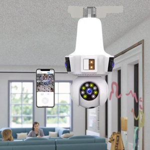 Mới đến không dây <span class=keywords><strong>Wifi</strong></span> E27 Bóng đèn máy ảnh ống kính kép ba màn hình PTZ An Ninh Gia Đình màn hình bé đêm CMOS lưu trữ đám mây - Product Image 3