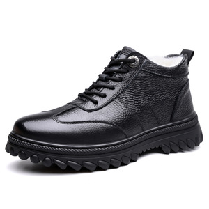 รองเท้าบูทหิมะฤดูหนาวสำหรับผู้ชายสีดำแบบผูกเชือกพื้นหนาหนังวัวอุ่นสบายสำหรับคุณพ่อวัยกลางคนและผู้สูงอายุ - Product Image 5
