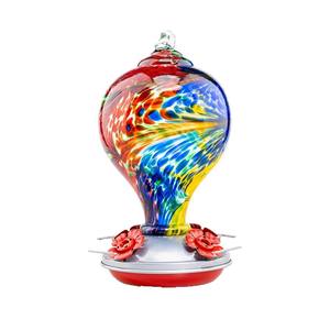 Mangeoire à colibris en plastique bleu avec ports en forme de fleur, mangeoire à oiseaux réutilisable pour l'extérieur, design rond et compact pour le jardin - Product Image 4