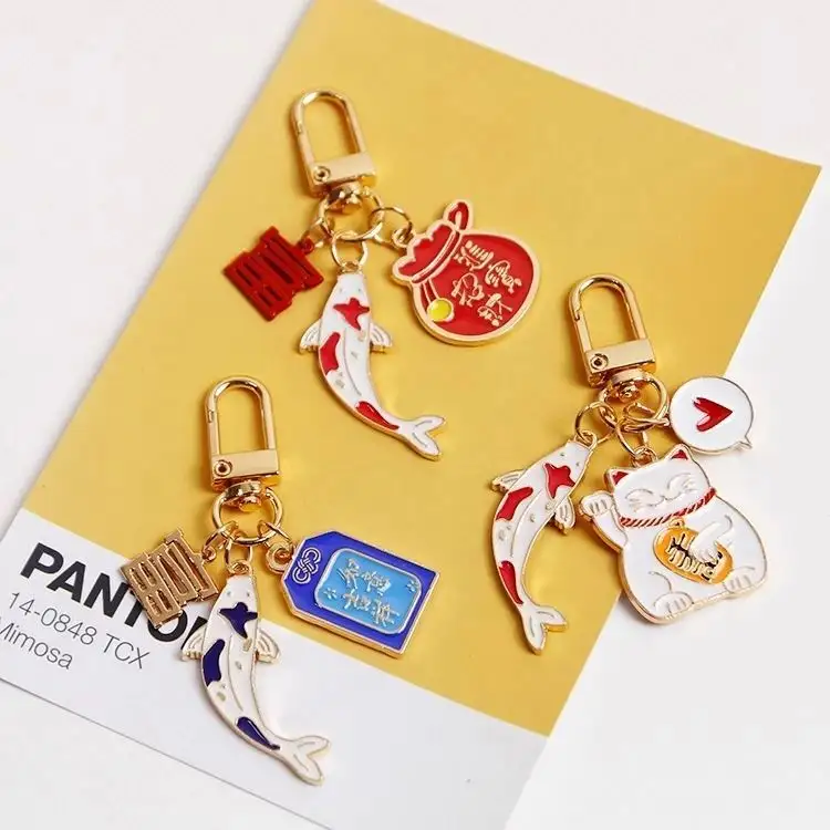 2021 Japan Anime Maneki Neko Lucky Cat Fortune Koinobori Keychain Key Chain Car For Women Bag Pendent