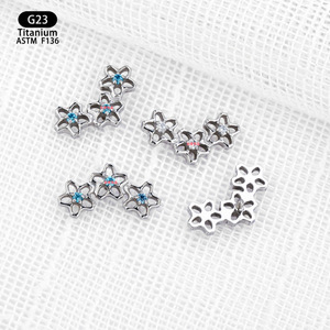 Flower <b>Stud</b> Earrings F136 <b>Titanium</b> 11.4mm Blue Zircon Inlay Claw Setting Jewelry - Product Image 4