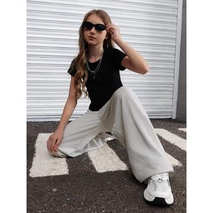 Pantalon de survêtement large pour fille, taille haute élastique, coupe ample avec poches, 100 % coton éponge respirant - Product Image 2