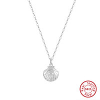Collier en argent sterling 925 avec pendentif en forme de coquille de designer et perle ronde, chaîne en câble pour femmes