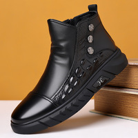 Bottes d'hiver pour hommes, doublées de polaire, en polyuréthane épais, style tendance, à tige haute et semelle souple - Bottes de neige