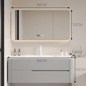Minimalist Wall-Mounted Bathroom Vanity With Ceramic Basin And Smart Mirror 60 In Painted Finish Soft Closing Drawers - Product Image 6
