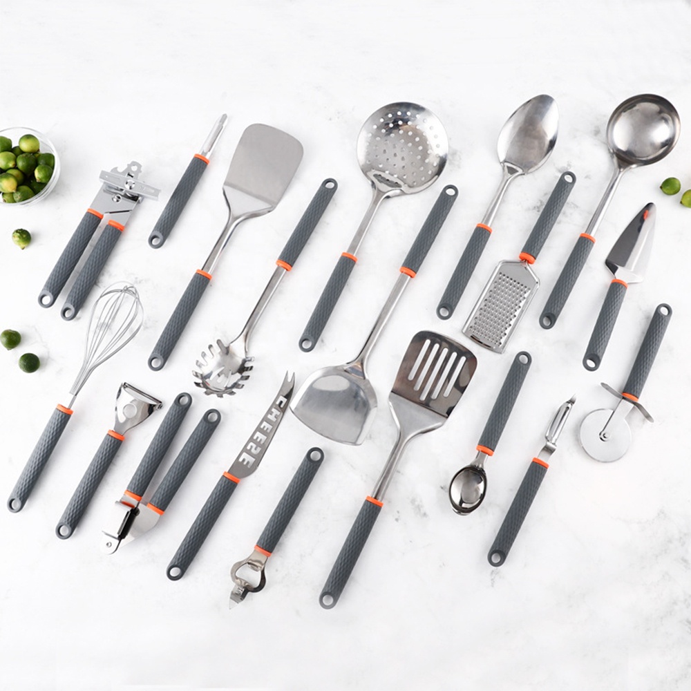 Set di utensili da cucina in acciaio inox 19 pezzi BPA gratis Gadget da cucina utensile da cucina