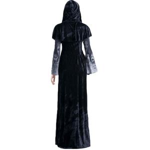 Vestido de Halloween para mujer adulta con capucha y chal, disfraz largo de terciopelo para fiesta y juegos de rol. - Product Image 3