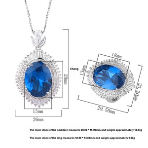 High Quality Eco-friendly Copper 15*20-13*18mm Blue Cubic Zirconia Premium Necklace <b>Ring</b> Jewelry <b>Set</b> for <b>Women</b> - Product Image 3