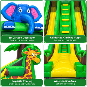Toboggan gonflable géant Ceyu en forme d'éléphant avec imprimé girafe et motif palmier pour location dans les parcs de faune - Product Image 5