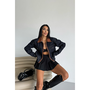 Veste en jean suédé Yaka bleu marine pour femme, coupe ajustée, vêtement d'extérieur décontracté - Product Image 3