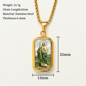 Giveluck Octagon hình chữ nhật thép không gỉ Mặt dây chuyền-Tùy chỉnh Saint Jude phía trước với logo khắc trở lại, tôn giáo huy chương nhà máy - Product Image 2