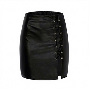 Mini-jupe décontractée élégante en cuir véritable tricoté pour femme, taille naturelle, respirante, personnalisable, idéale pour l'hiver et le style urbain - Product Image 1