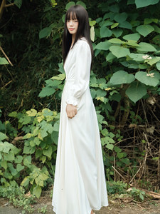 Vestido Largo Casual Blanco Sólido con Escote en V Profundo y Manga Larga, Estilo A-Line, que Estiliza la Cintura, para Registro de Novia - Product Image 2