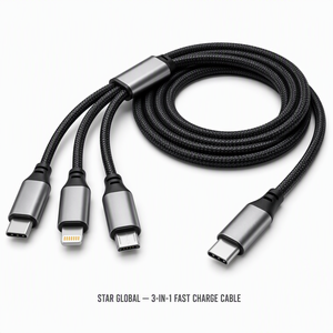 Cable de Carga Superrápida 3 en 1, USB a Tipo C, Cable de Datos de Carga Rápida, Cable de Carga Rápida de Nailon Duradero - Product Image 1