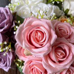 9 ראשי ורדים אדומים מלאכותיים, קישוט חתונה, שיח ורדים, פרחים מלאכותיים, ורד לזר כלה, יום האהבה - Product Image 6