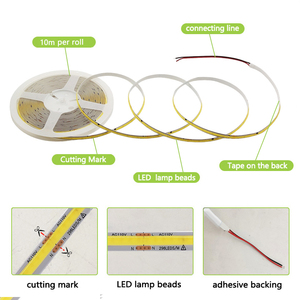 Striscia <span class=keywords><strong>LED</strong></span> ad Alta Tensione 110V 220V COB 296 <span class=keywords><strong>LED</strong></span>/m Larghezza 8mm Senza Necessità di <span class=keywords><strong>Trasformatore</strong></span> <span class=keywords><strong>per</strong></span> Illuminazione Domestica - Product Image 2