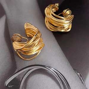 "Chunky or/argent boucles d'oreilles pour femmes à la mode noeud lien boucles d'oreilles géométrie goutte boucles d'oreilles déclaration boucles d'oreilles mode - Product Image 2